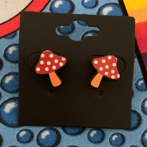 Mushroom Shaped Wood Earrings